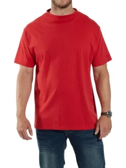 T-shirt rouge uni en coton avec une coupe droite et un col rond