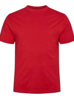 T-shirt rouge uni en coton avec une coupe droite et un col rond