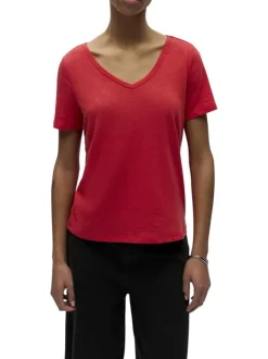 T-shirt rouge uni pourvu d'une coupe droite et de manches courtes