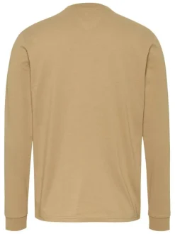 T-shirt sable uni en coton avec une coupe droite à col rond et logo iconique