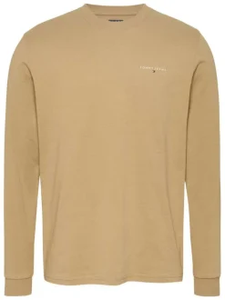 T-shirt sable uni en coton avec une coupe droite à col rond et logo iconique
