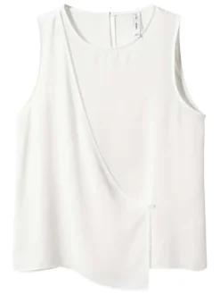 T-shirt sans manches blanc uni avec une coupe asymétrique et un col rond