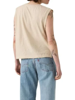 T-shirt sans manches en coton écru pourvu d'un imprimé cowboy