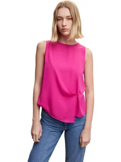 T-shirt sans manches fuchsia uni avec une coupe asymétrique et un col rond
