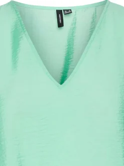 T-shirt sans manches vert uni avec une coupe droite et un col v
