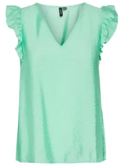 T-shirt sans manches vert uni avec une coupe droite et un col v