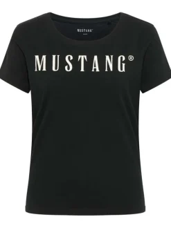 T-shirt slim Alma en coton noir avec logo blanc imprimé et col rond large