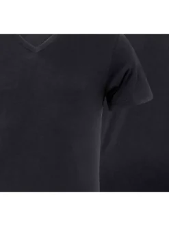 T-shirts noirs en coton unis avec une coupe droite et un col v