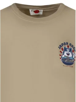 T-shirt taupe en coton à coupe droite pourvu de manches courtes