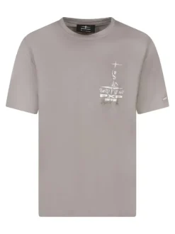T-shirt taupe imprimé avec coupe droite à col rond et des manches courtes