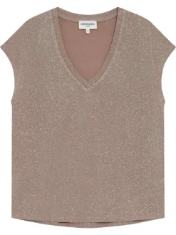 T-shirt taupe uni avec une coupe droite et des manches courtes