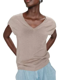 T-shirt taupe uni avec une coupe droite et des manches courtes