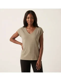 T-shirt taupe uni avec une coupe droite et des manches courtes