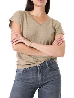 T-shirt taupe uni avec une coupe droite et des manches courtes