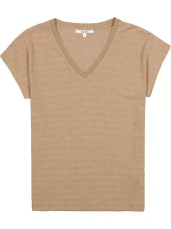 T-shirt taupe uni avec une coupe droite et des manches courtes