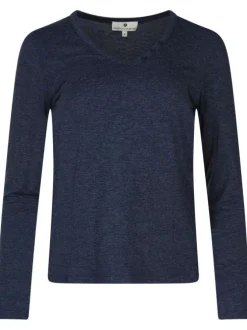 T-shirt Torina Icon marine uni droit fluide à col v et à manches longues