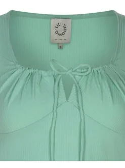 T-shirt turquoise côtelé à coupe crop top col rond et à manches courtes