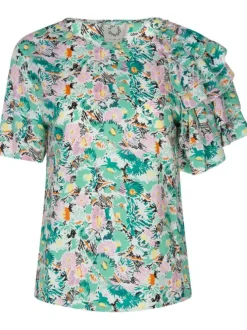 T-shirt vert avec imprimé floral all-over coupe droite col rond