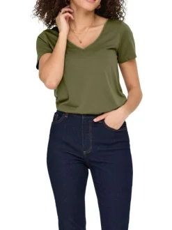 T-shirt vert 0 coupe droite pourvu d'un col v et de manches courtes