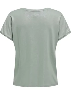 T-shirt vert d'eau satiné avec une coupe ample et un col rond large