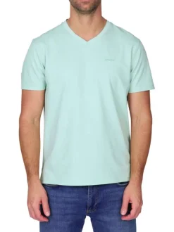 T-shirt vert d’eau uni avec une coupe droite et des manches courtes