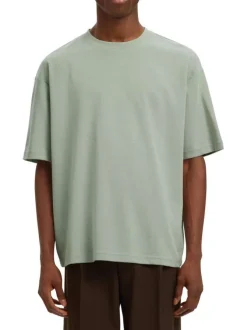 T-shirt vert d'eau uni coupe ample avec un col rond et des manches courtes
