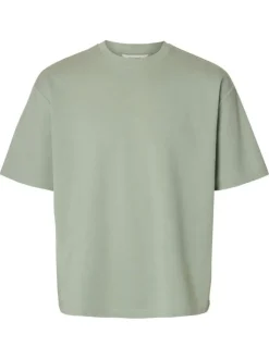 T-shirt vert d'eau uni coupe ample avec un col rond et des manches courtes