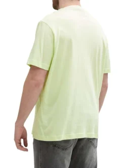 T-shirt vert imprimé blanc en coton avec un col rond et des manches courtes