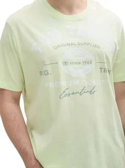 T-shirt vert imprimé blanc en coton avec un col rond et des manches courtes