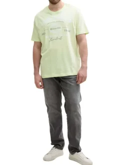 T-shirt vert imprimé blanc en coton avec un col rond et des manches courtes