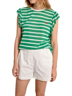 T-shirt vert rayé avec une coupe droite un col rond et des manches courtes
