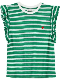 T-shirt vert rayé avec une coupe droite un col rond et des manches courtes