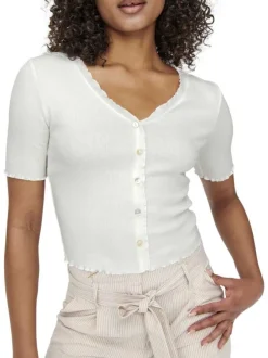 T-shirt vert rayé coupe droite col V à manches courtes en lurex