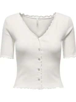 T-shirt vert rayé coupe droite col V à manches courtes en lurex