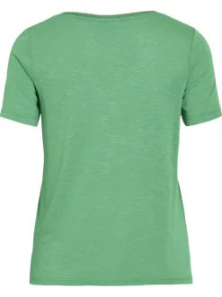 T-shirt vert rayé coupe droite col V à manches courtes en lurex