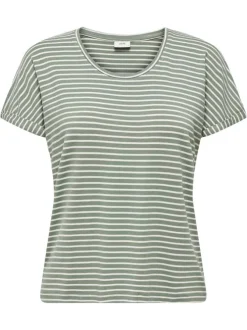 T-shirt vert à rayures avec une coupe droite et un col rond