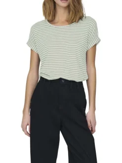 T-shirt vert à rayures horizontales avec une coupe ample et un col rond