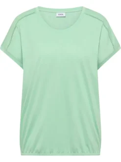 T-shirt vert uni avec coupe droite et des manches courtes élastiquées