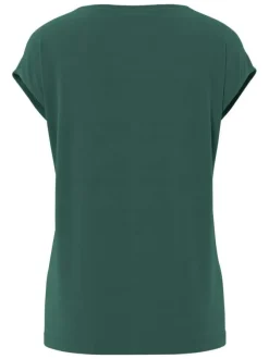 T-shirt vert uni avec un col v arrondi et des manches courtes