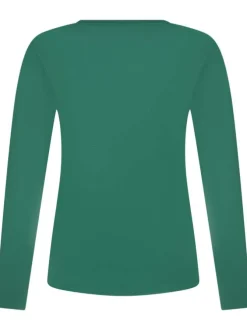 T-shirt vert uni avec une coupe droite à col rond et bijou décoratif