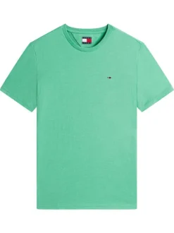 T-shirt vert uni avec une coupe droite et des manches courtes