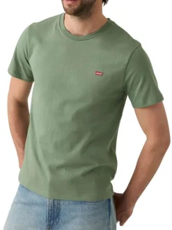 T-shirt vert uni à coupe droite avec le logo de la marque et manches courtes