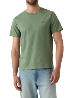 T-shirt vert uni à coupe droite avec le logo de la marque et manches courtes