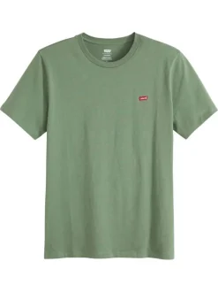 T-shirt vert uni à coupe droite avec le logo de la marque et manches courtes