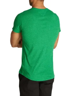 T-shirt vert uni à coupe droite, col rond et à manches courtes
