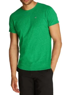 T-shirt vert uni à coupe droite, col rond et à manches courtes