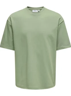 T-shirt vert uni épais avec une coupe oversize et un col rond