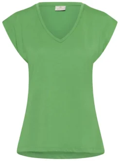 T-shirt vert uni pourvu d'une coupe ajustée et de manches courtes