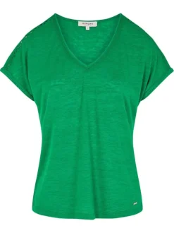 T-shirt vert uni pourvu d'une coupe droite et d'un col en V