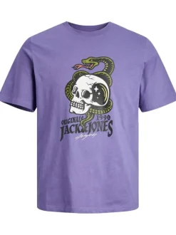 T-shirt violet en coton biologique mélangé avec une coupe droite et un col rond